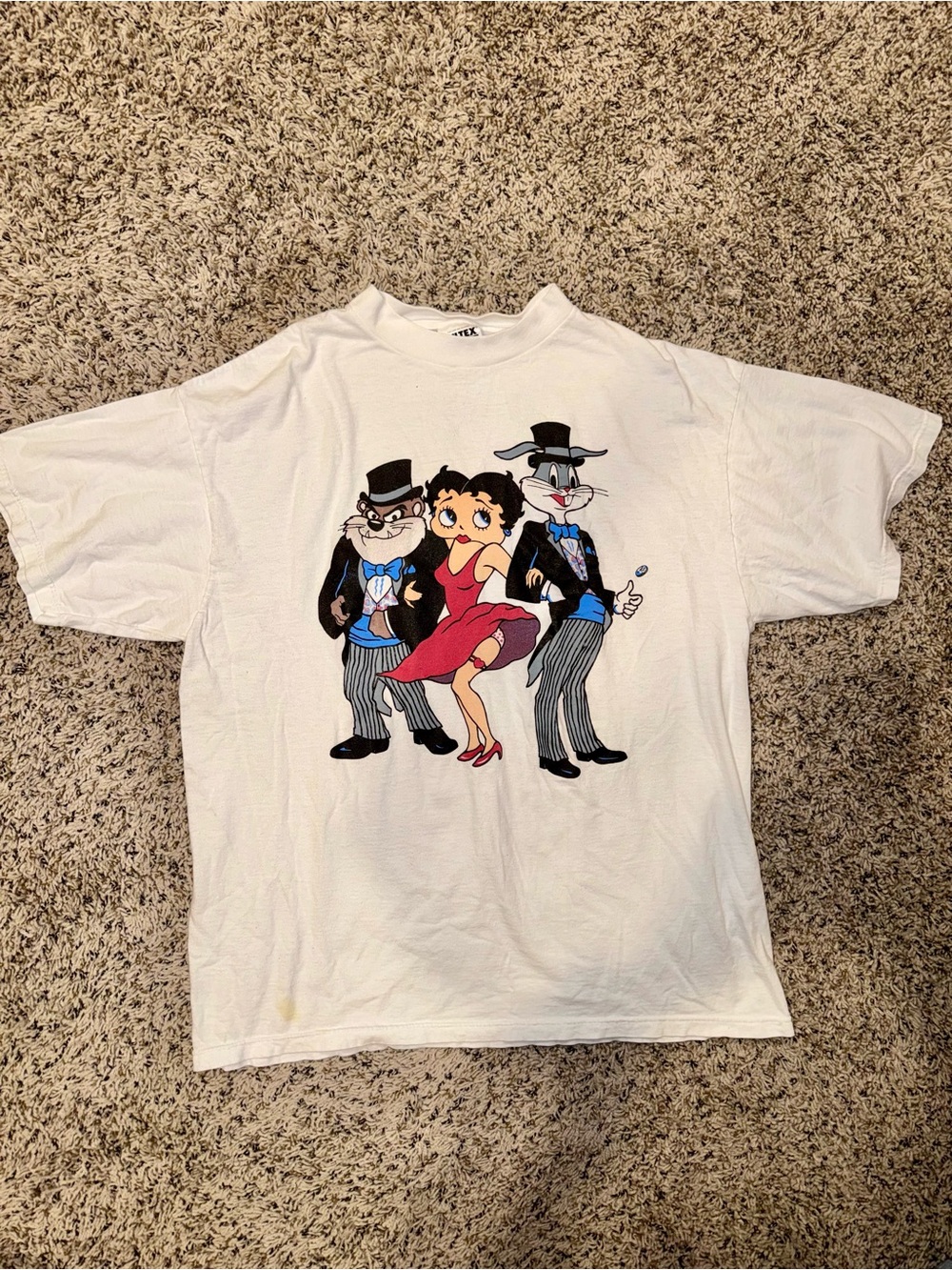 Vintage 90s Cotton Preshrunk Graphic Print T-Shirt White Mens XL Betty Boop Bugs